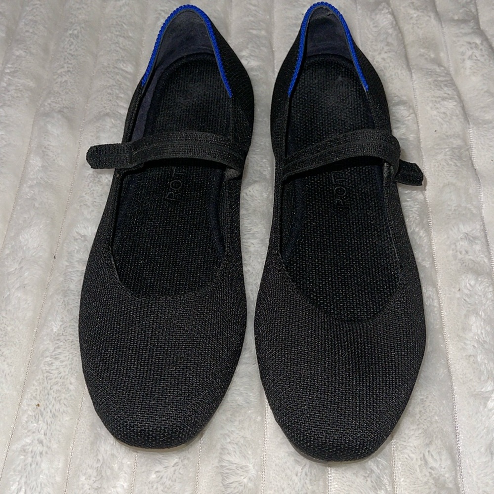 Rothy's Black Flats with Blue Trim